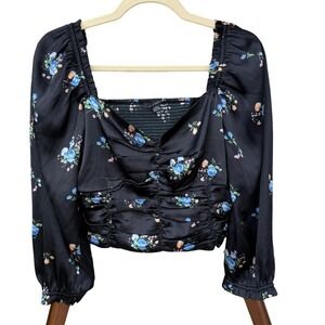 Y2K Milkmaid Corset Top Floral Ruched Puff Sleeve Coquette L Cropped